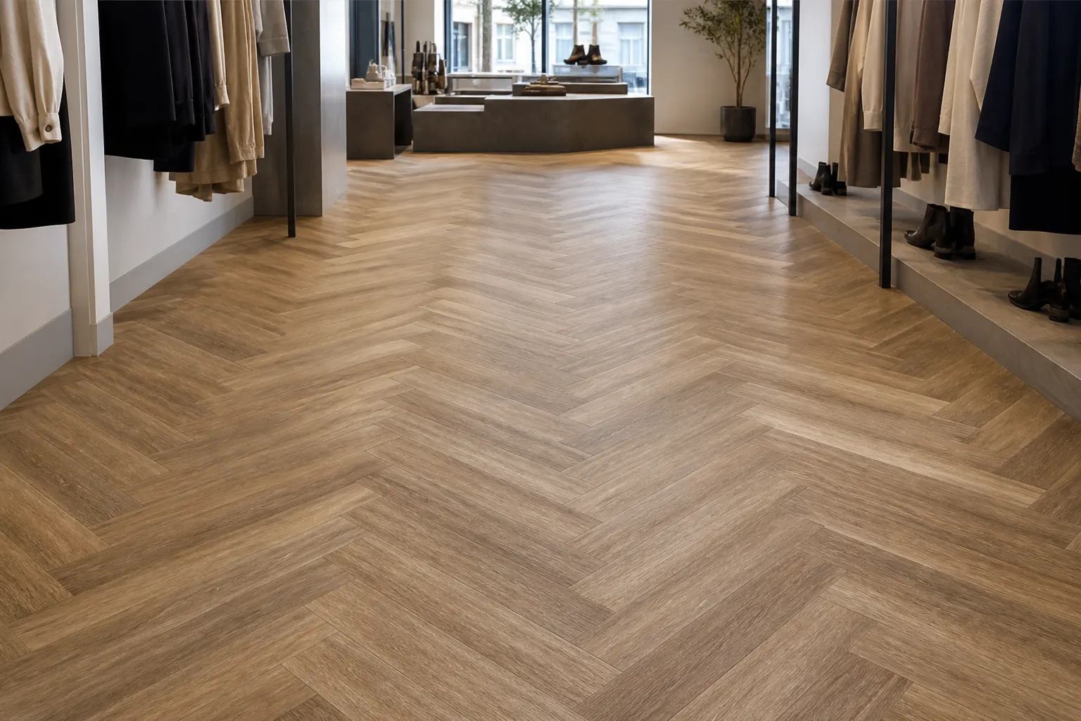 Glue-down luxury vinyl tile in a boutique retail interior