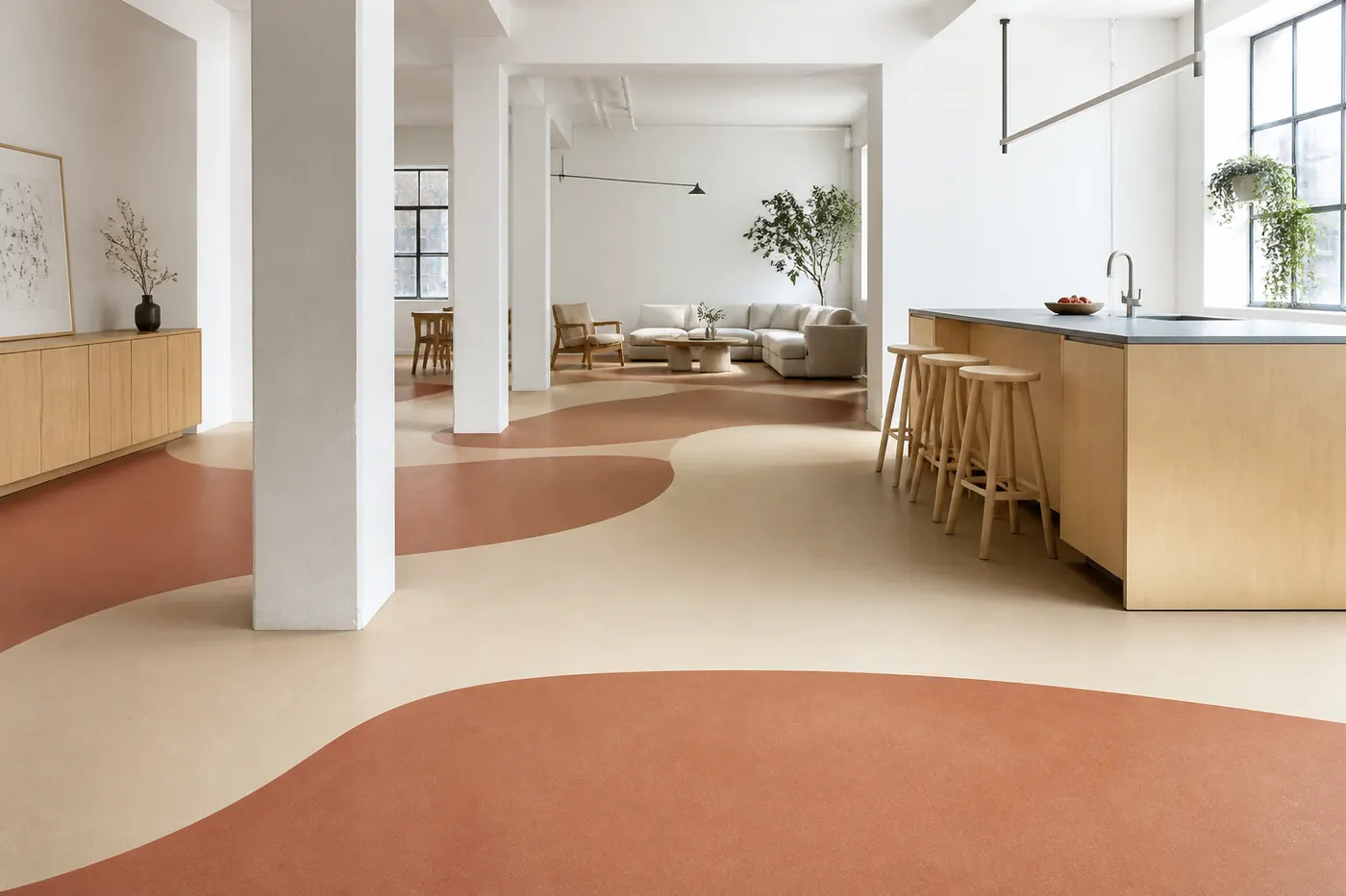 Design-focused Marmoleum flooring in a modern loft