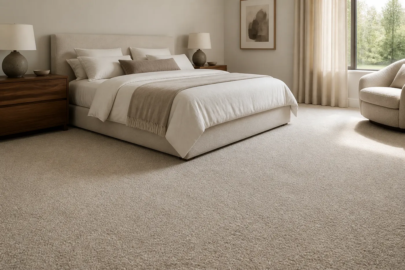 Premium carpet installed in a luxury master bedroom